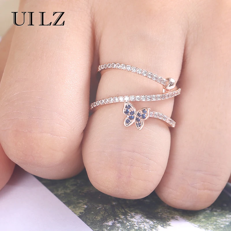 

Uilz Fashion Rose Gold Color Finger Rings for Women Exquisite Butterfly Shape Jewelry Versatile Party Twist Knucle Ring Bijoux