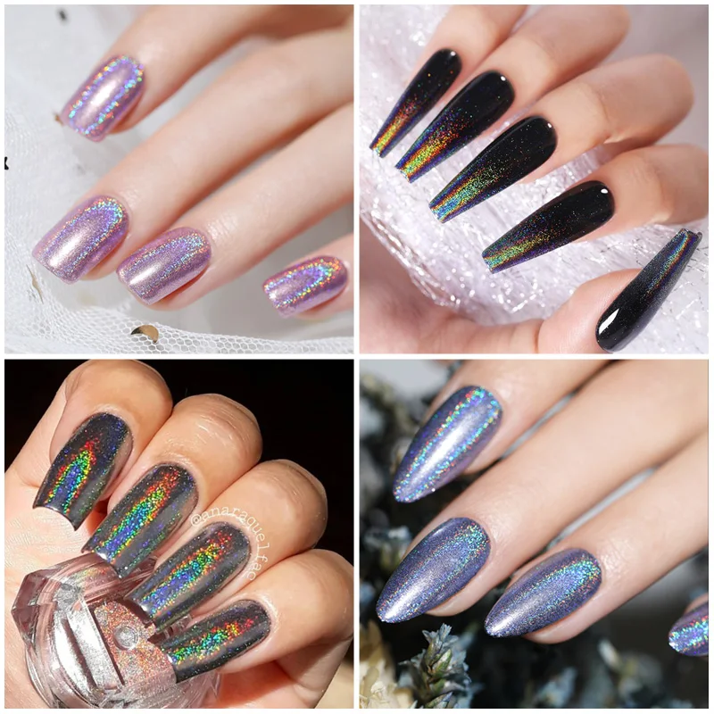 

1Box Laser Holographics Silver Blue Nails Glitter Dust Nails Mirror Polishing Chrome Pigments Shimmer Dip Powders Nail Decoratio