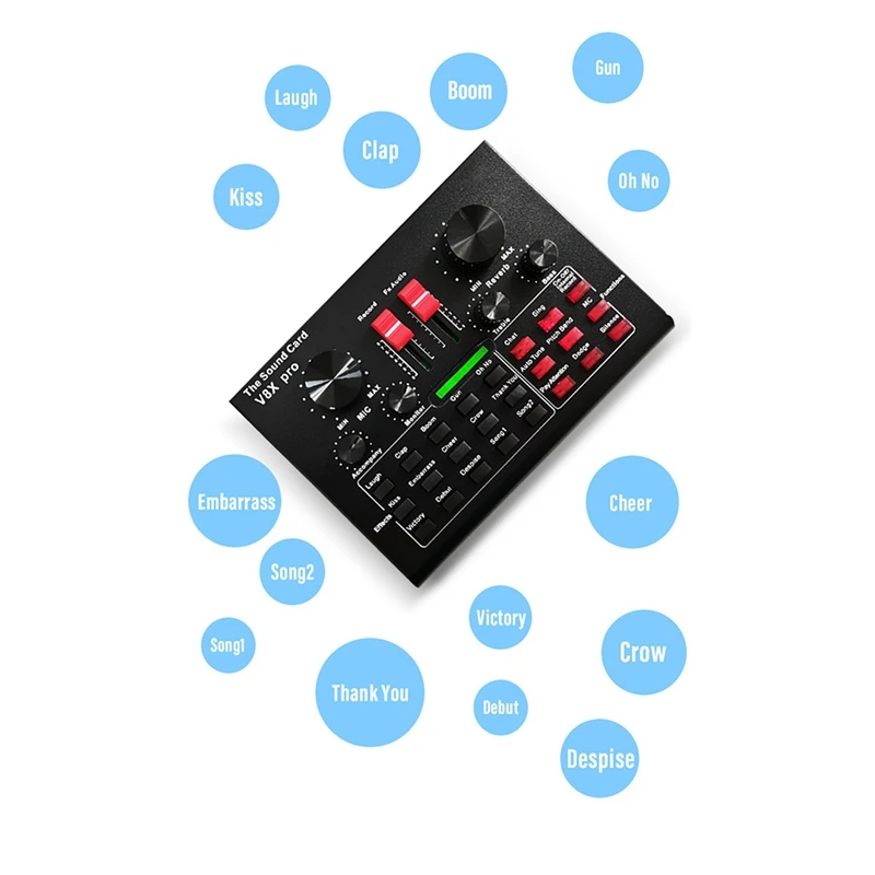 

V8X PRO Live Sound Card Audio Mixer Bluetooth 15 Multiple Modes Sound Effects for Computer Phones Singing and Recording