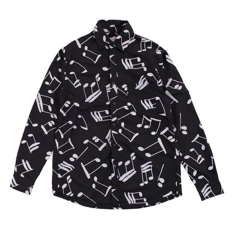 

Tops Musical Note Printed Men's Japanese Streetwear Long Sleeve Shirt New Loose Camisas Hombre Mens Polka Dot Blouse Masculina