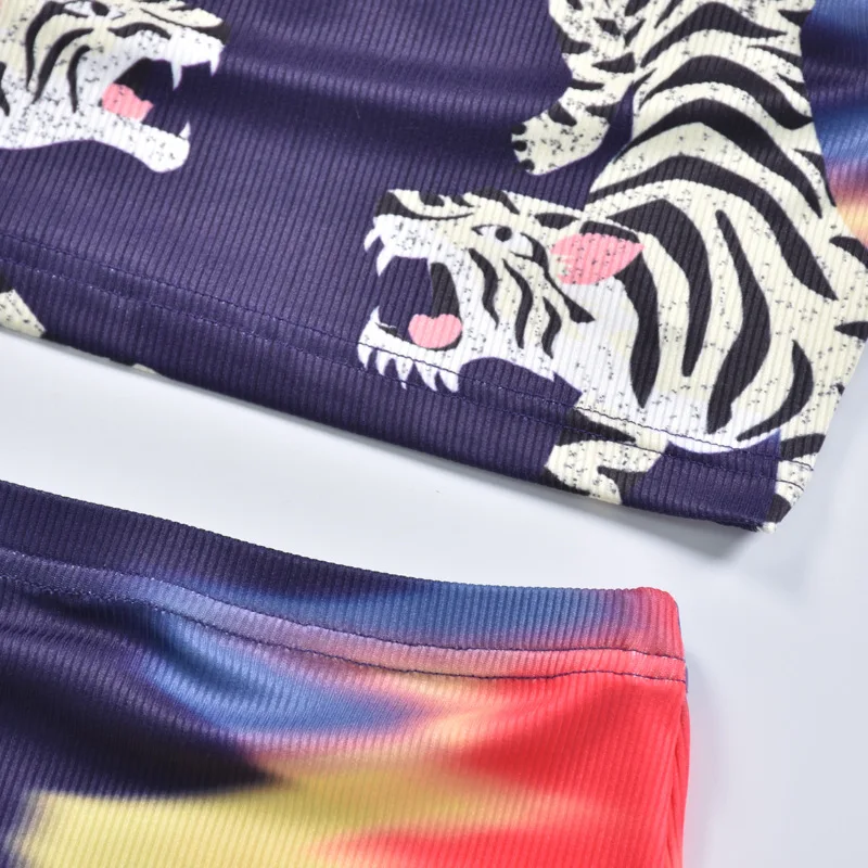 

Summer Ladies Gradient Color Stitching Nightclub Mini Skirt Suit Sexy Sleeveless Short Top + Hip Skirt Two-piece Suit Party Wear