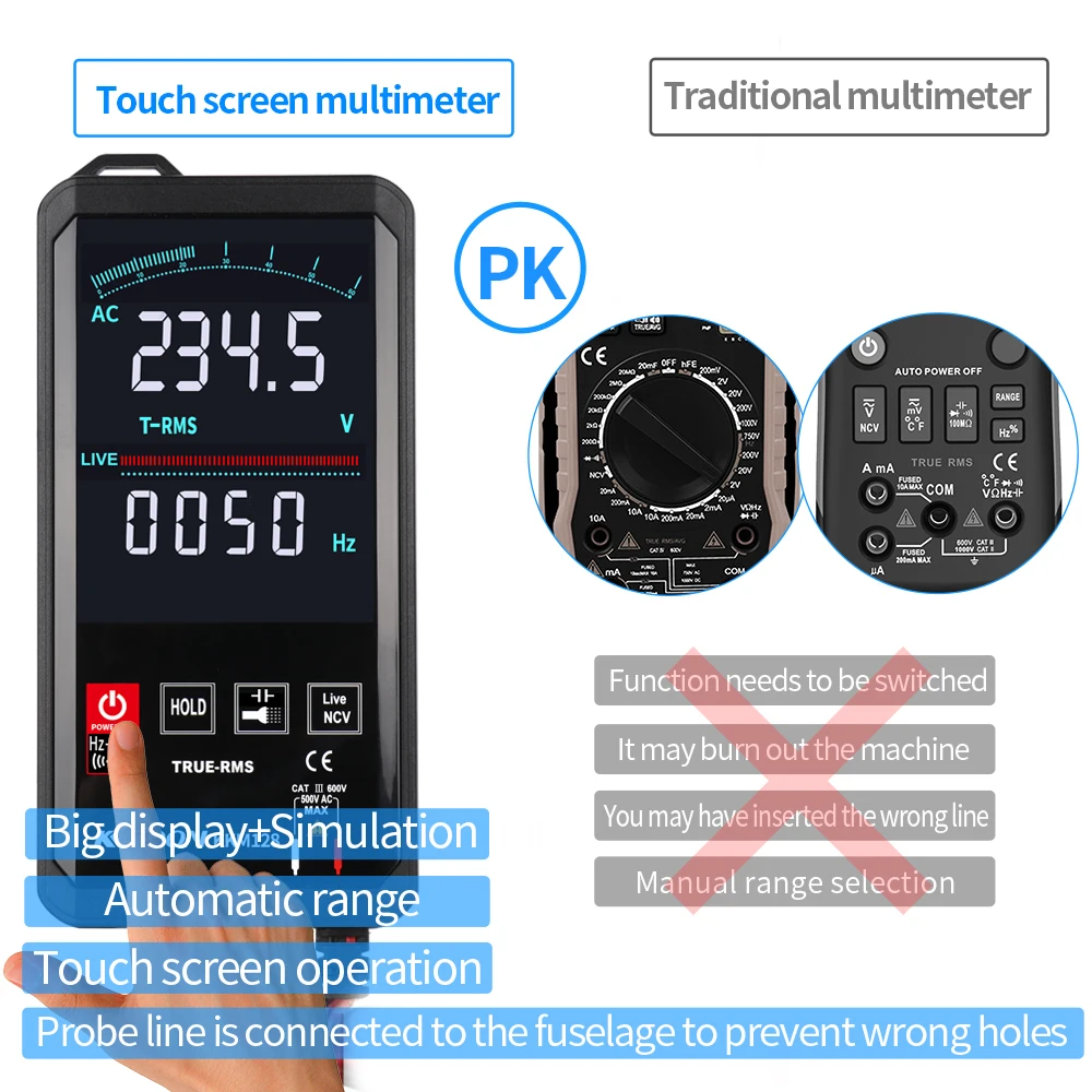 

Automatic Digital Multimeter 6000 Counts Intelligent Scanning AC DC Measurement NCV True RMS Measurement Touch Screen Multimeter