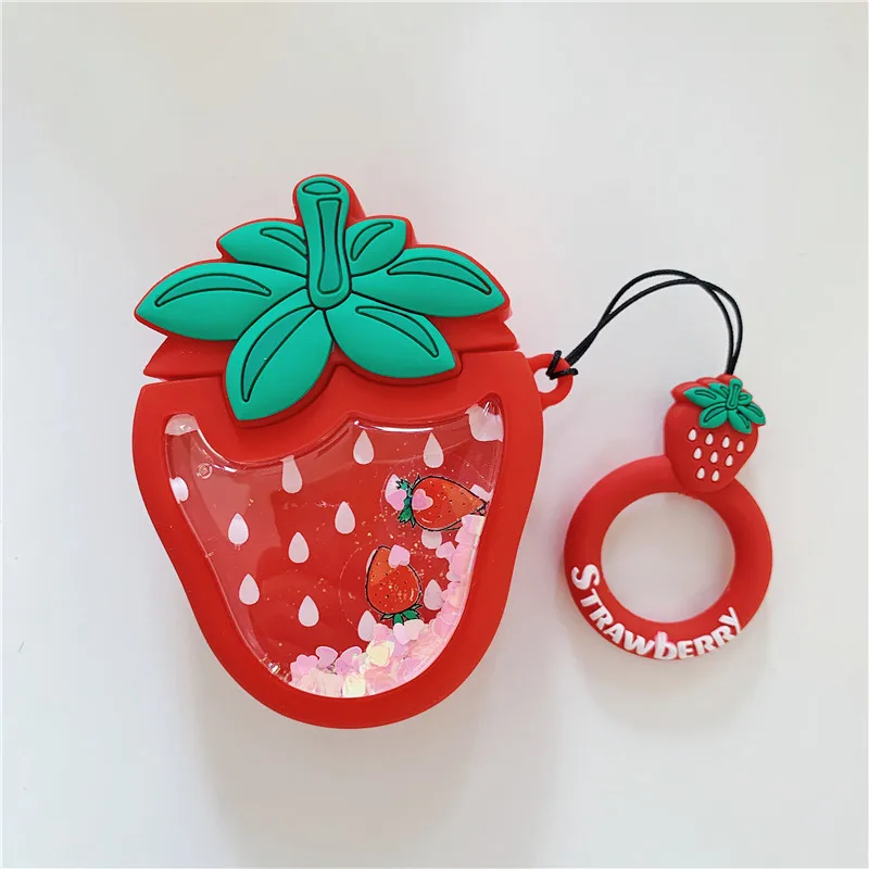 Strawberry Сыпучий песок с блестками милые фрукты, авокадо клубника, ананас гарнитура Чехлы для apple Airpods 1/2 силиконовый защитный чехол для наушников - Цвет: Strawberry