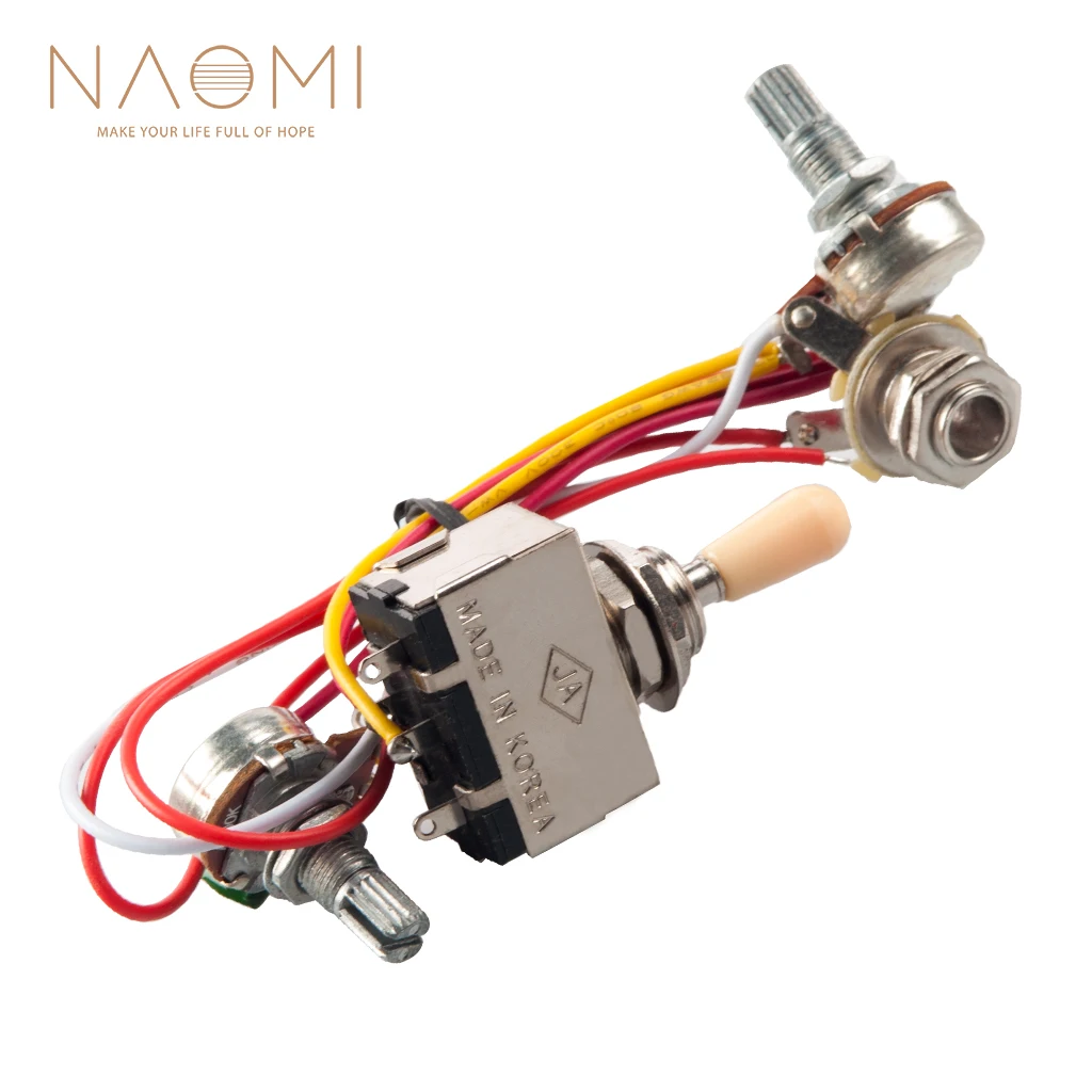 

NAOMI Electric Guitar Wiring Harness Kit +1V1T 500K Pots+3 Way Chrome Box Toggle Switch For LP 2 Humbucker Guitar