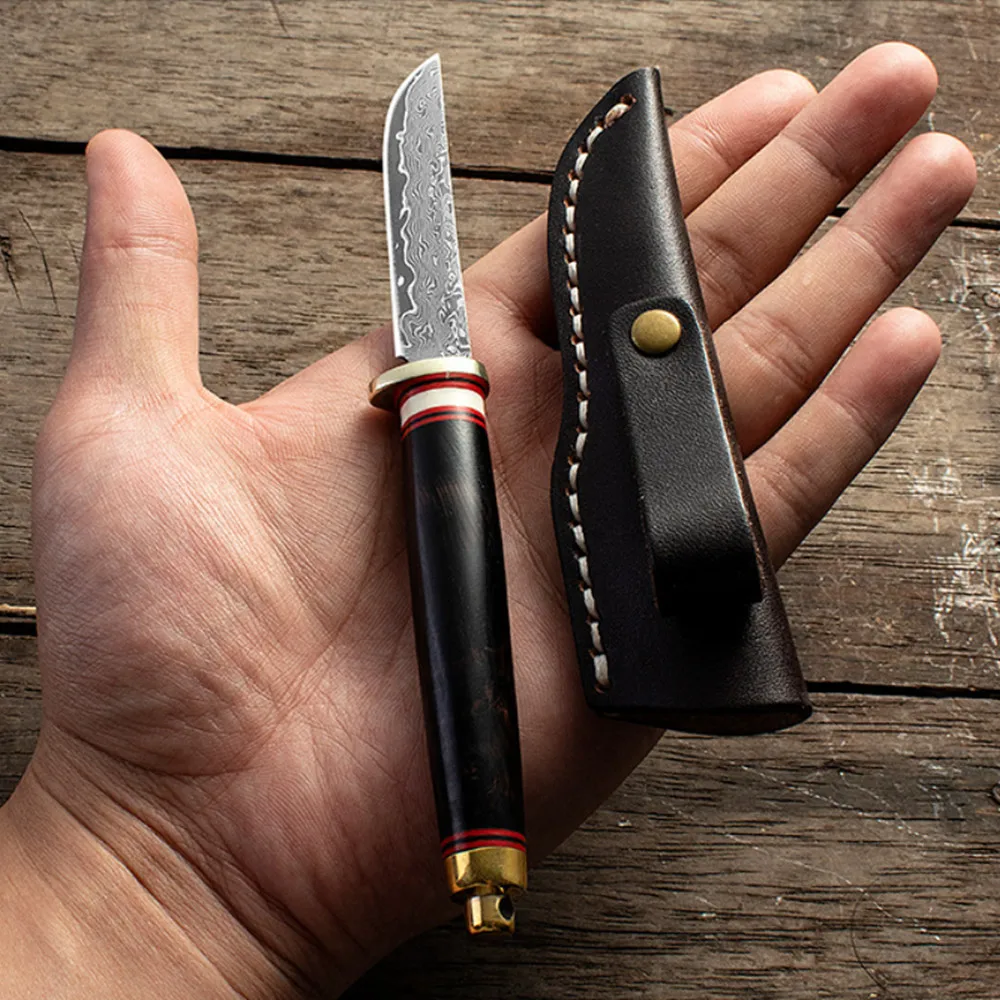 

Hot sale High quality Magic Pen damask steel stabilized wood agate resin Hunting Knife Outdoor Camping Self-defense Tools