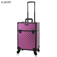 klqdzms women professional tattoo nails makeup toolbox multifunctional trolley cosmetic case aluminum spinner rolling luggage
