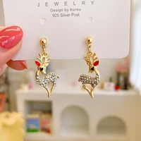 christmas elk dangle earring fashion cute fawn diamond jewelry 2021 hot wholesale trendy animal luxurious accessories for women
