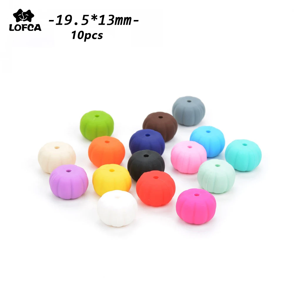 LOFCA-cuentas de calabaza de silicona sin BPA, 10 piezas para morder, collar redondo, cuentas de dentici&oacute;n para masticar, piezas de joyer&iacute;a DIY de grado alimenticio-0