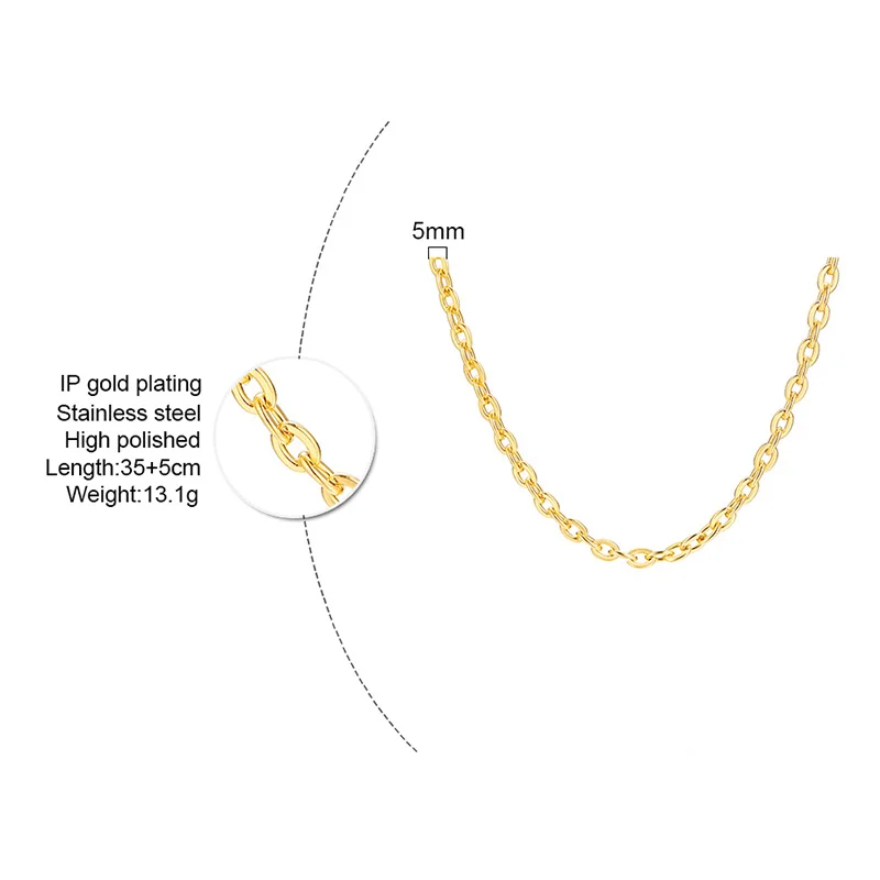 Золотистое Ожерелье-цепочка ROLO для женщин 5 мм из нержавеющей стали 15 7 дюйма |