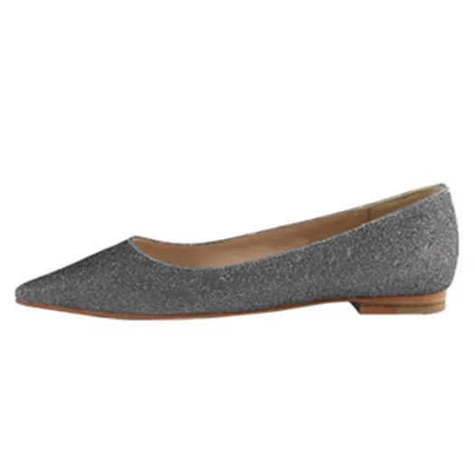 Серый glitter ladies gray grey flats large size yellow slip on patent leather pointed toe women work plain designer shoes china - Цвет: Серый
