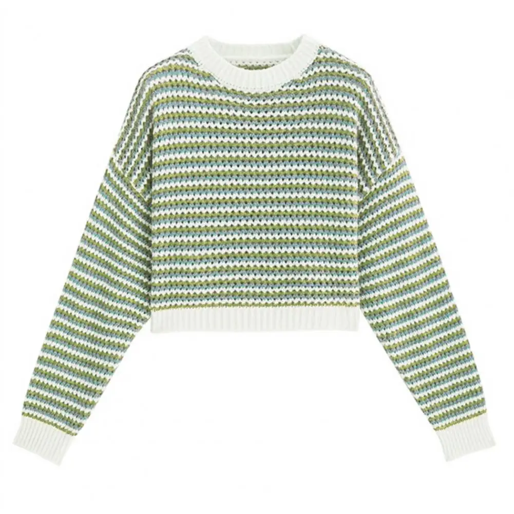 

Casual Stripe Colorblock Knitted Long Sleeve Autumn Sweater Women Preppy Style Y2K Sweater Winter Fashion 90s Knitwear