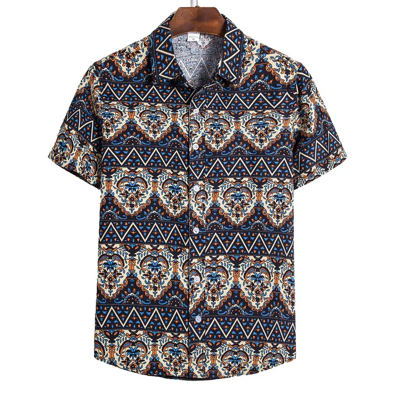 

2020 Men Shirts Short Sleeve Printed Casual Blouse Hawaiian Shirt Male Short Summer Geometric Plus Size Shirts 5XL