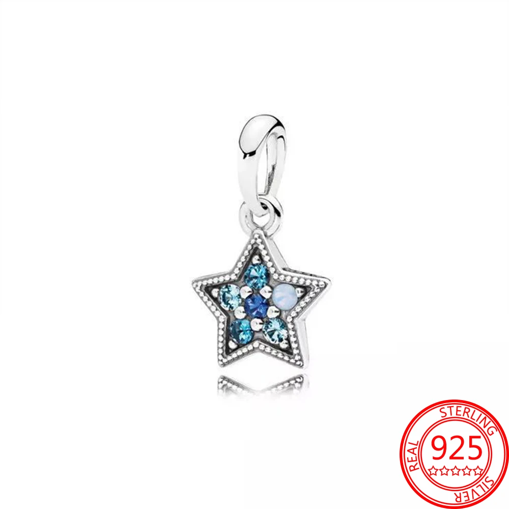 

100% 925 Sterling Silver Dazzling Blue CZ, Sky Star Dangle Charms Fit Original Pandora Bracelet Jewelry
