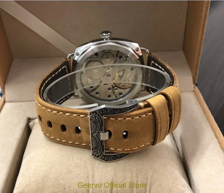 47 мм GEERVO Asian 6497 17 jewels механические наручные часы с подсветкой и декоративным узором, чехол, механические часы 211-8a