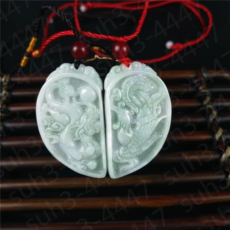 Пара натуральных изумрудов дракон феникс нефритовый кулон бусины ожерелье