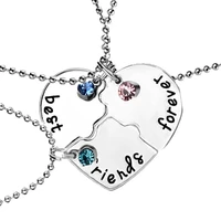 new broken heart bluesky bluered rhinestones pendant necklace best friends forever 3 pcs splicing necklace friendship gifts