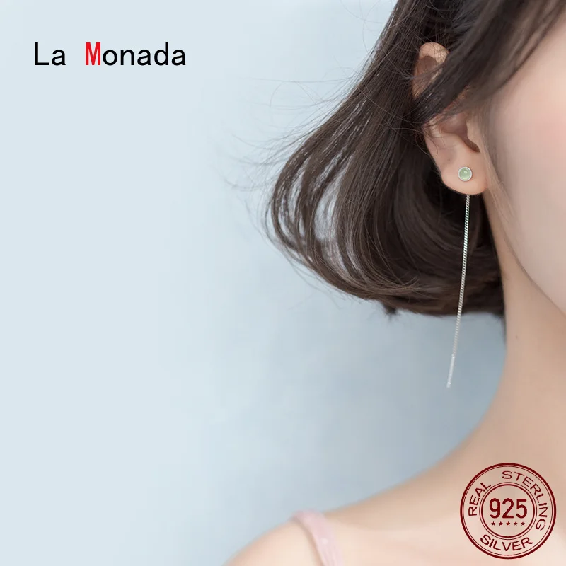 

Женские Висячие серьги La Monada, серебряные Длинные Зеленые корейские висячие серьги 925 пробы, минималистичные женские ювелирные изделия