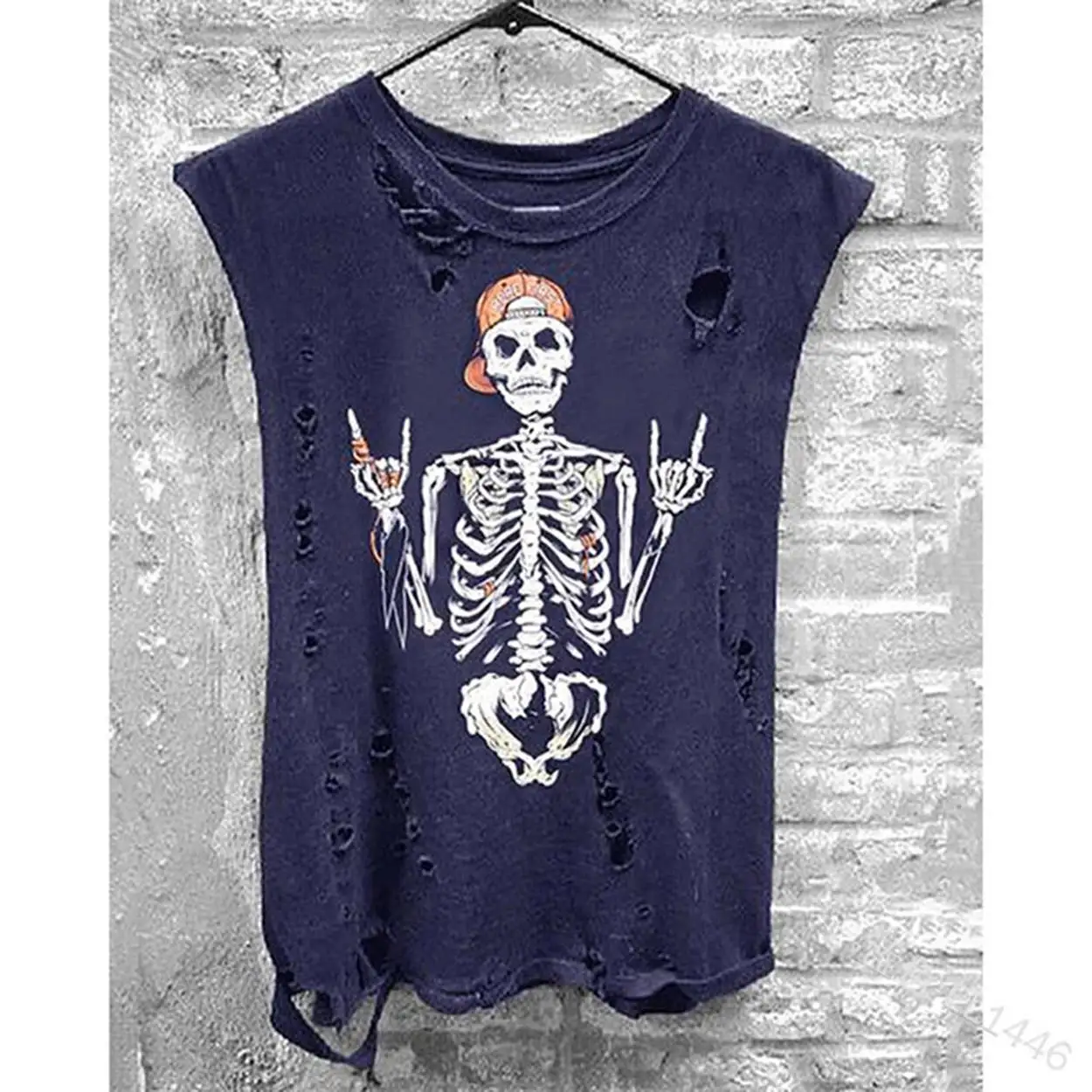 Женская футболка с принтом черепа Повседневная Свободная без рукавов круглым