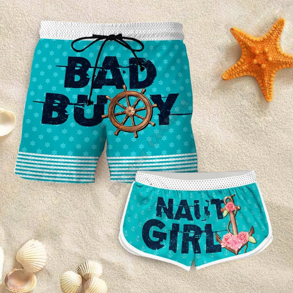 

Couple Matching Bad Buoy And Naughti Girl Shorts 3d Shorts women for men Elastic Waist Shorts Summer Couple Beach Shorts 02