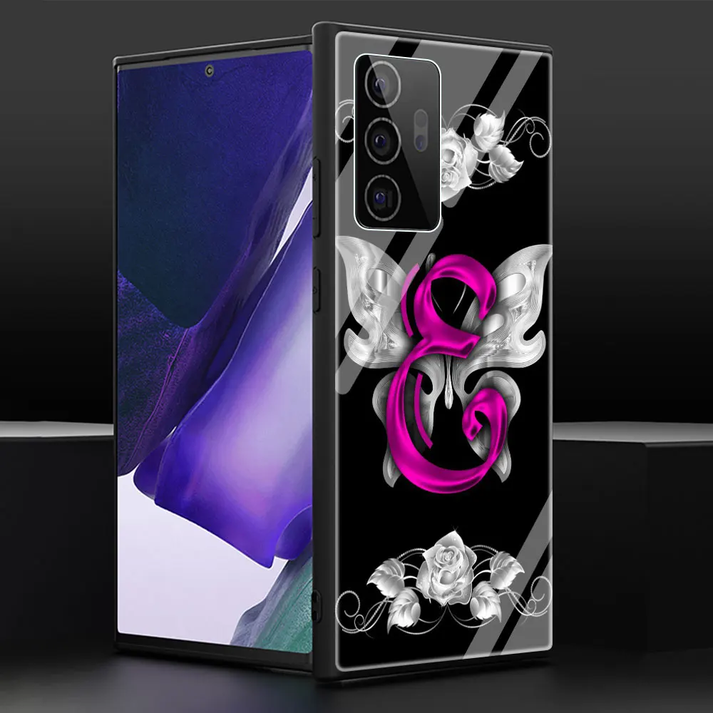 

Initial Letter Soft Edge Phone Case Cover for Samsung Note 20 Ultra 10 Lite 10 9 8 Plus 5G Luxury Tempered Glass Shell