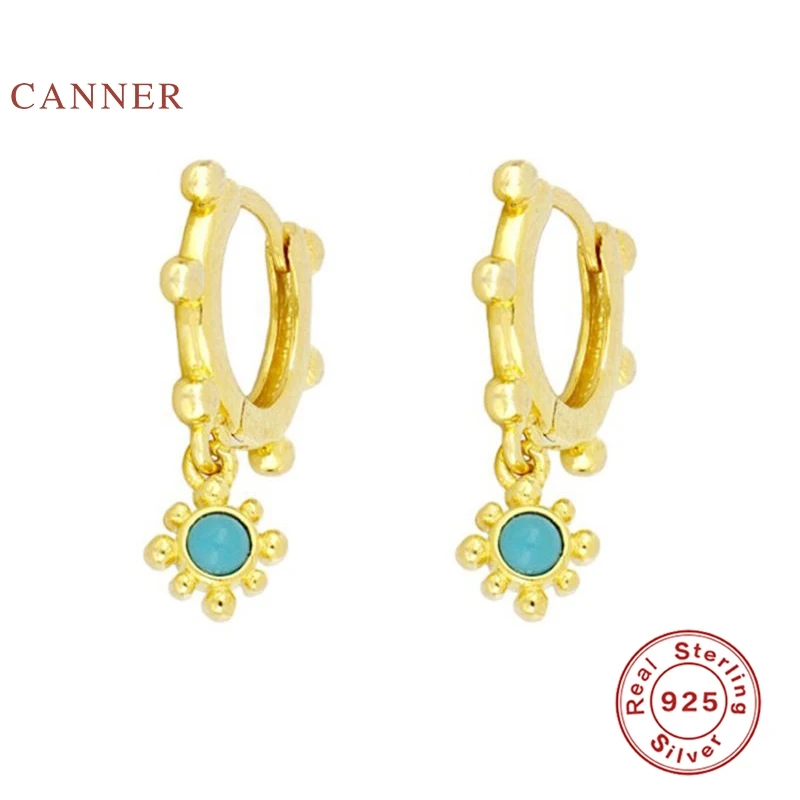 Женские серьги CANNER из серебра 925 пробы с голубым бирюзовым цирконием ювелирные