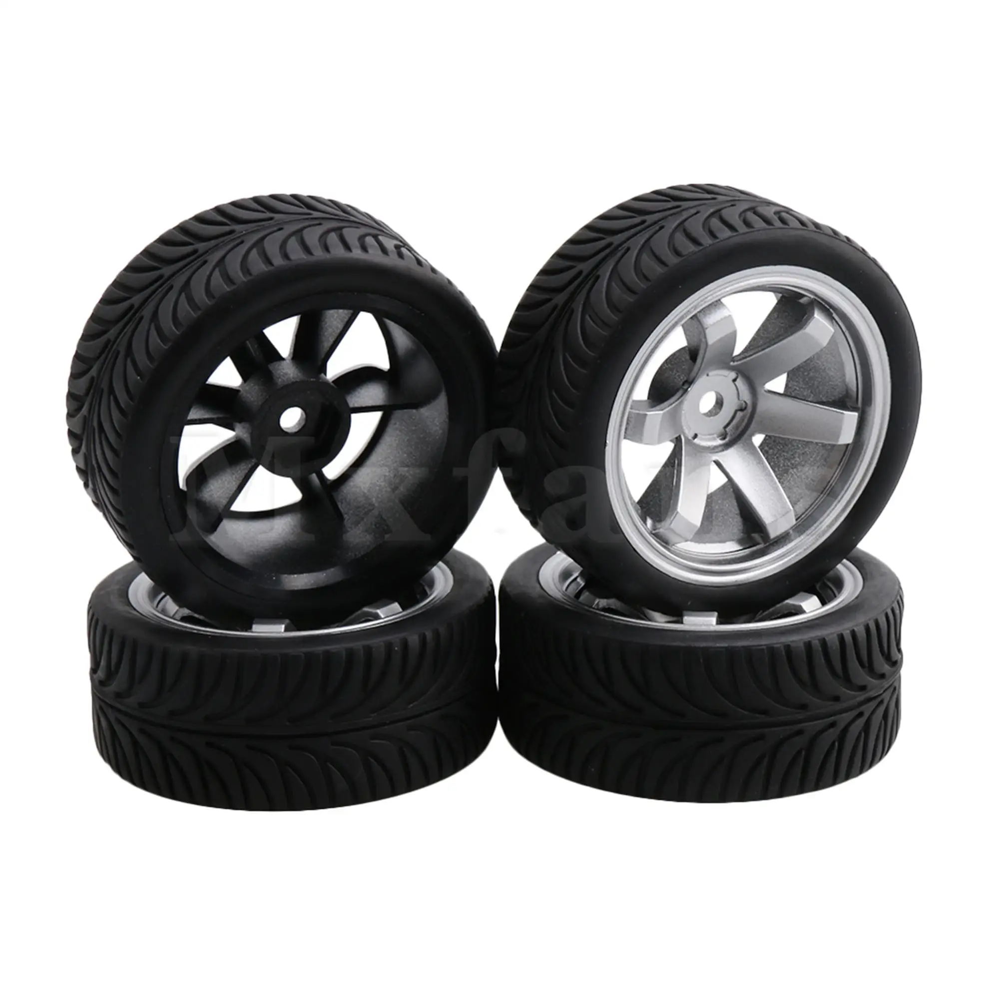 

4PCS Silver RC1:10 On Road Car 6-Spoke Plated Wheel Rim & Wheat Tyre