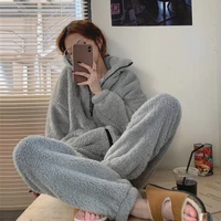 2021 winter womens pajamas sets flannel warm thicken nightgown for women 2 piece long sleeves tops pants female sleepwear
