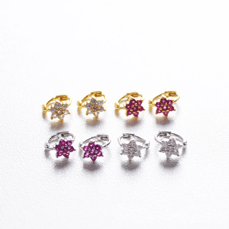 Серьги из стерлингового серебра 925 пробы, модные розовые, красные, белые, циркониевые серьги с цветами, мини-серьги с пряжкой, милые трендовые серьги для девочек