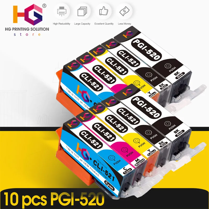 Совместимый картридж для принтера PGI-520 CLI-521 с чипом CANON PIXMA MP540 MP550 MP560 MP620 MP630 MP640 MP980
