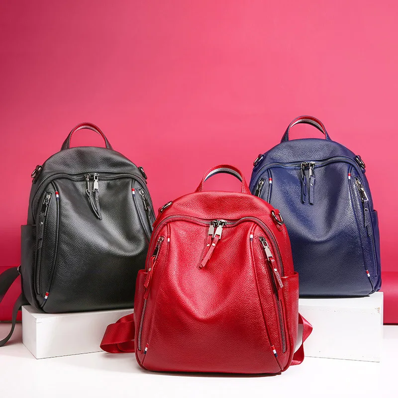 

2021 Genuine Leather Girls Backpack Shoulders Bag For Women Daily Travel Female Fashion Women's Daypack Bags Ladies Backpacks