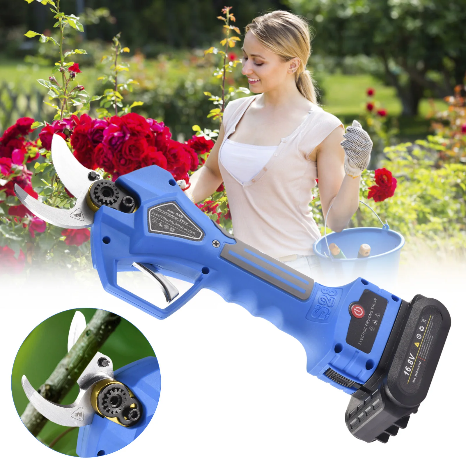 

Professional Electric Pruning Shears Rechargeable Lithium Battery + Charger Cordless Tree Branch Pruner SK5 Carbon Steel Pruning