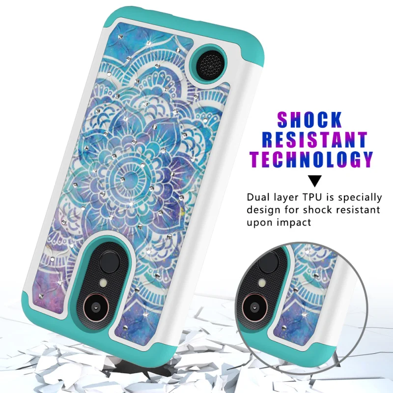 Case for LG K10 2017 Bling Diamond Patterned Dual Layer PC Silicone Hybrid Capa Cover K20 Plus Accessories |