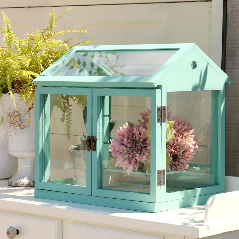 

zq Wooden Glass Greenhouse Flower Plant Greenhouse Cute Decoration Display Cottage