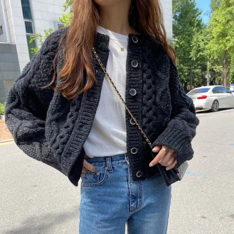 

Women Knitted Sweater 2021 Autumn New Female Cardigan Twist Coat Casual All-Match Solid Concise Fashion Office Lady Tops