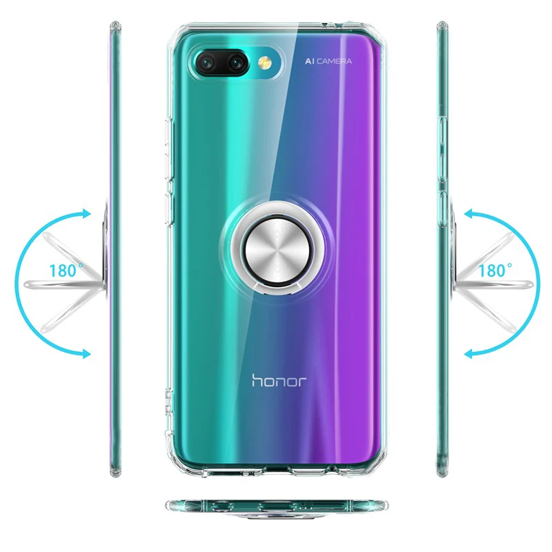 Роскошный чехол для телефона s для huawei honor 10 чехол Прозрачная мягкая силиконовая защита из ТПУ кольцо магнетизм чехол для honor 10 Coque
