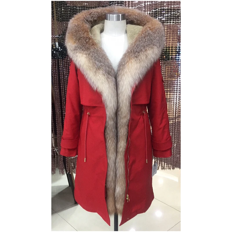 Женская зимняя длинная парка пальто куртка с капюшоном воротник из лисьего меха