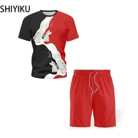shiyiku 3d lion head cartoon digital printing brand sportswear short sleeve shorts loose mens basketball football sports suit