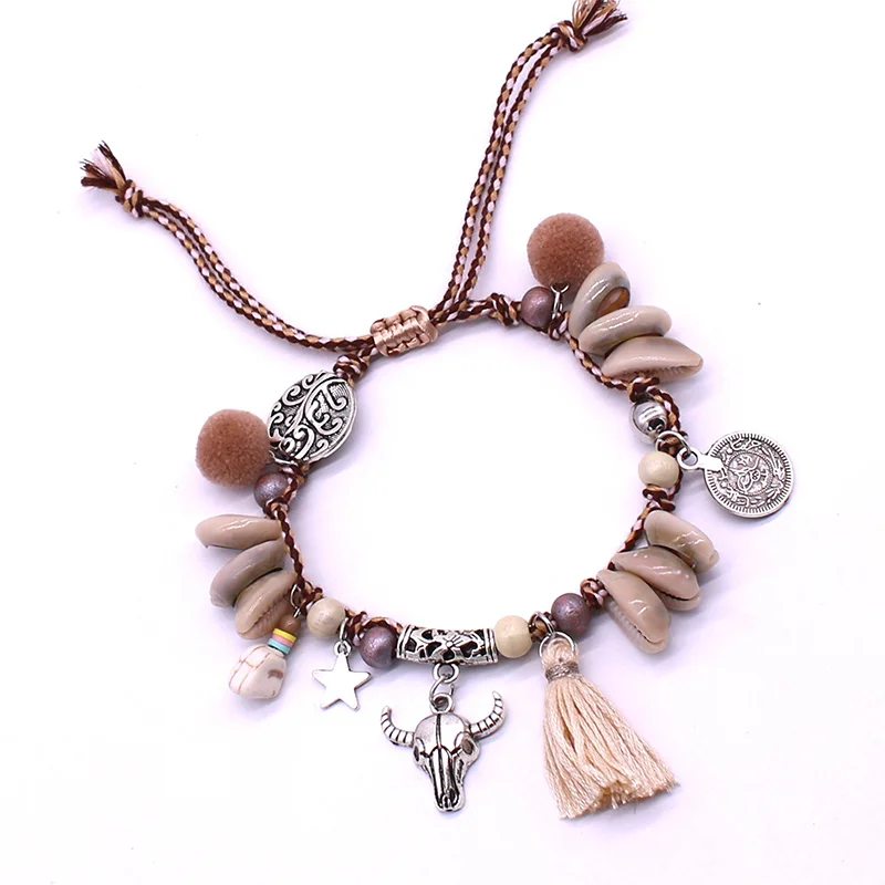 Shell anklet fashion beaded shell bull head retro Bohemia beach party alloy lady bracelet foot jewelry | Украшения и аксессуары