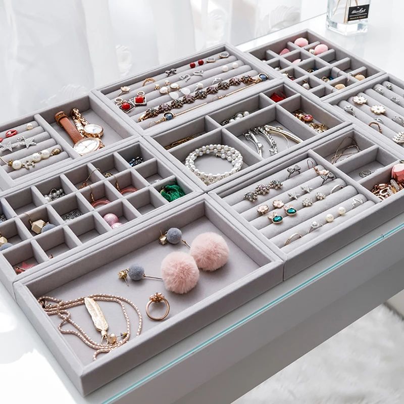 

Hot Sales Fashion Portable Velvet Storage Box Jewelry Ring Display Organizer Box Tray Holder Earring Jewelry Storage Showcase