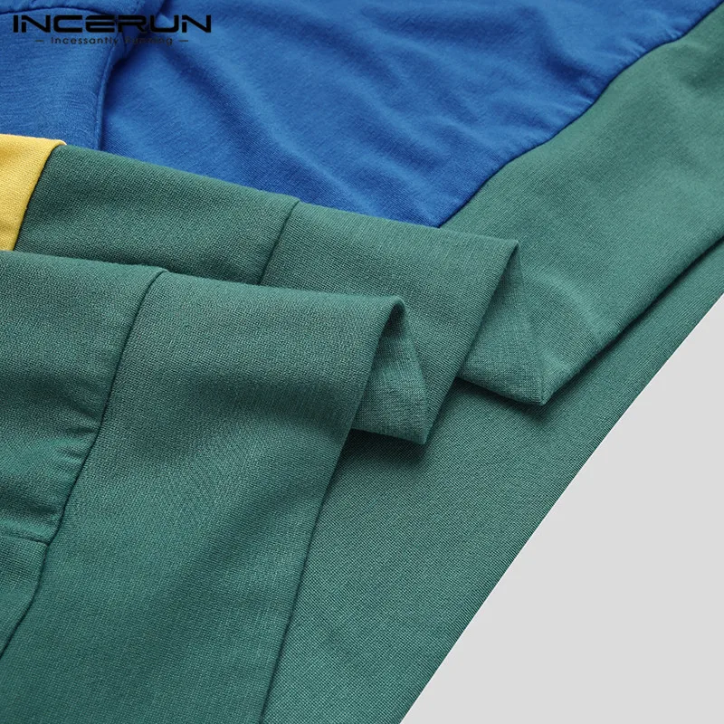

Man Casual Colorful Stitching Chemise Stylish Shirt INCERUN 2021 Vintage Long Sleeve Patchwork Shirts Men Lapel Blouse Plus Size