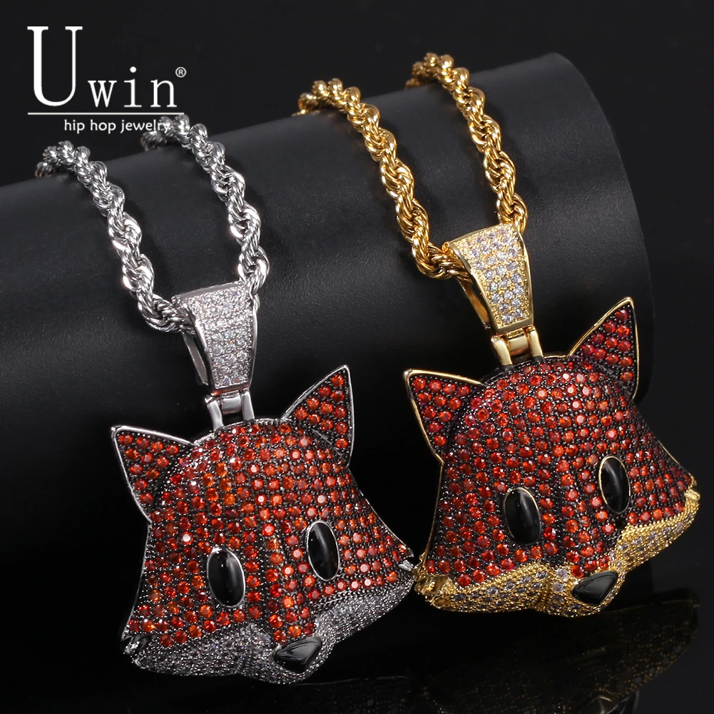 UWIN лиса Полный CZ кулон милый Bling медный материал ожерелье цепь Модные ювелирные изделия Хип-хоп