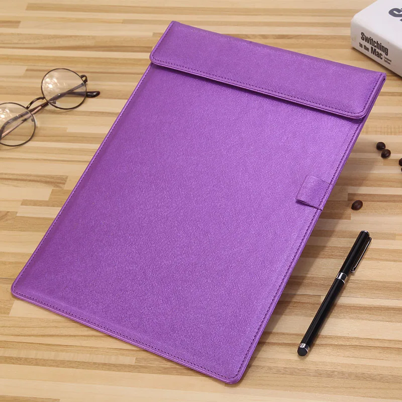 Purple А4 бумага pu кожаная папка для менеджера, папка для медсестер, папка для контракта, студенческий блокнот для письма, школьные офисные канцелярские принадлежности - Цвет: Purple