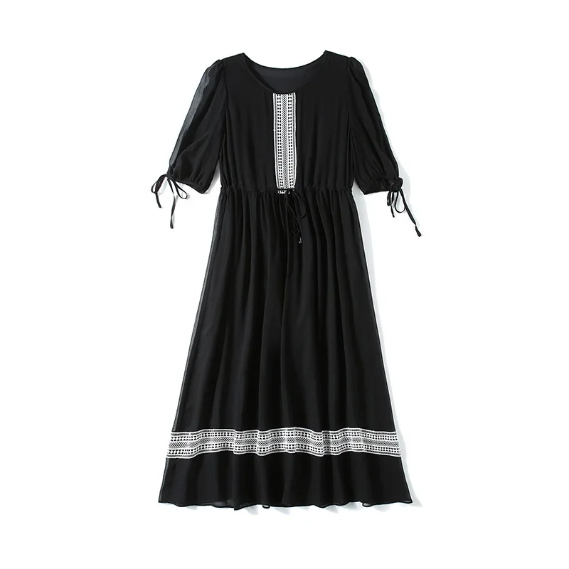 Женское кружевное платье средней длины черное элегантное белое шифоновое из