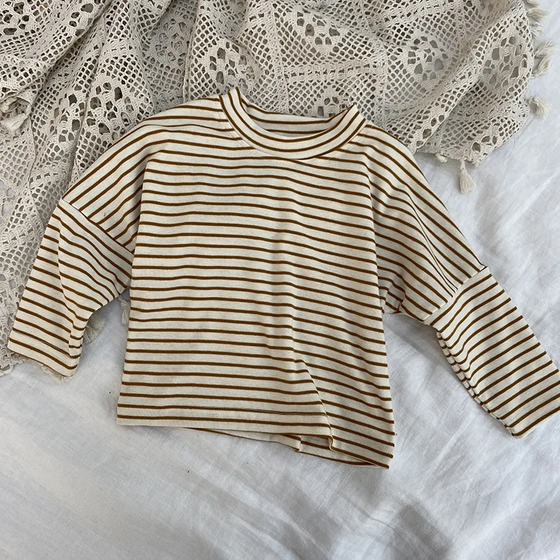 

Girls' Bottoming t-Shirt Spring 2021 New Striped Wild Children's Baby T-shirt Long-sleeved Top girl clothes