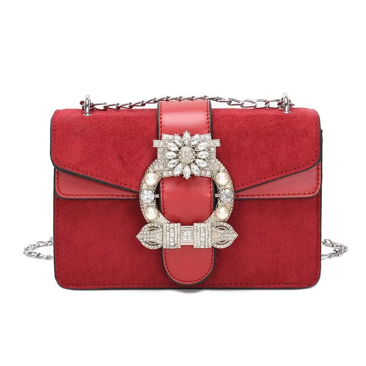 

All-match small bag female 2021 Korean version frosted chain shoulder messenger bag pu fashion diamond portable small square bag