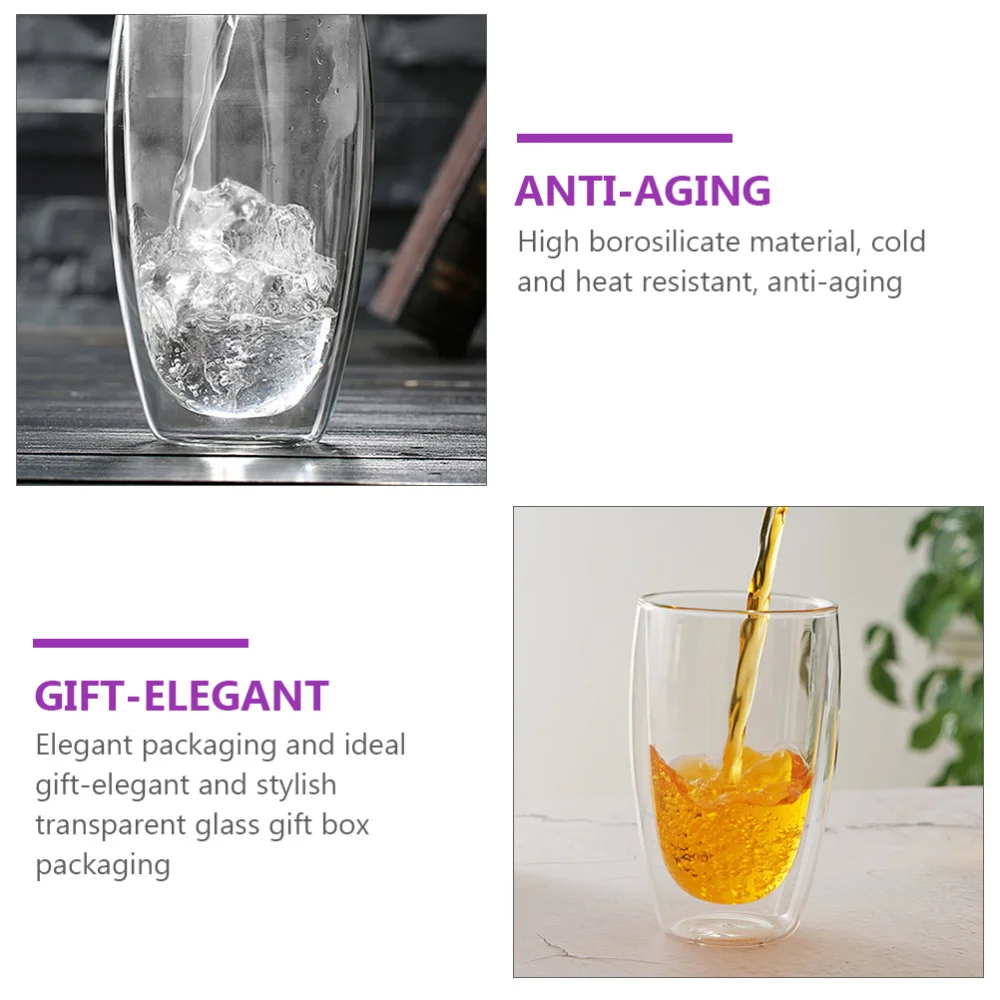 

1 Pair 450ml Mugs Double-layered Coffee Cups Water Mugs (Transparent)