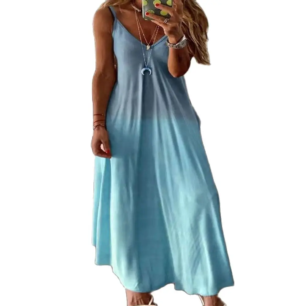 

2021 Hot Sale Women's Summer V-Neck Sexy A Version Long Skirt Loose Large Size Backless Dress Ladies Suspender Skirt
