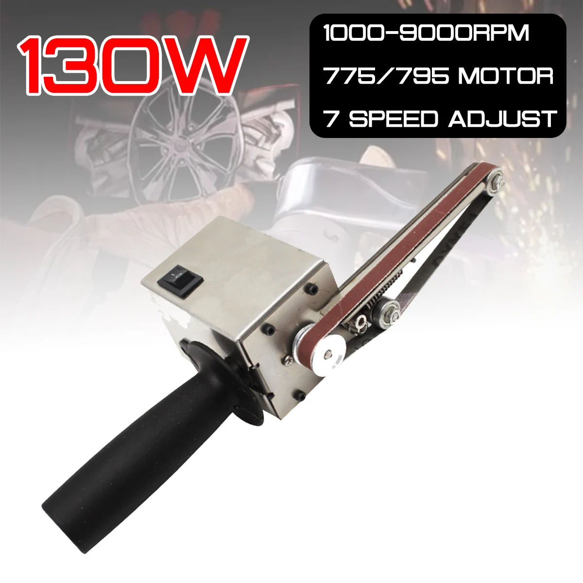 

130W Electric Handheld Sander Belt Machine Sanding Grinding Polishing Machine Abrasive Belts Grinder DIY Polishing Cutter Edges