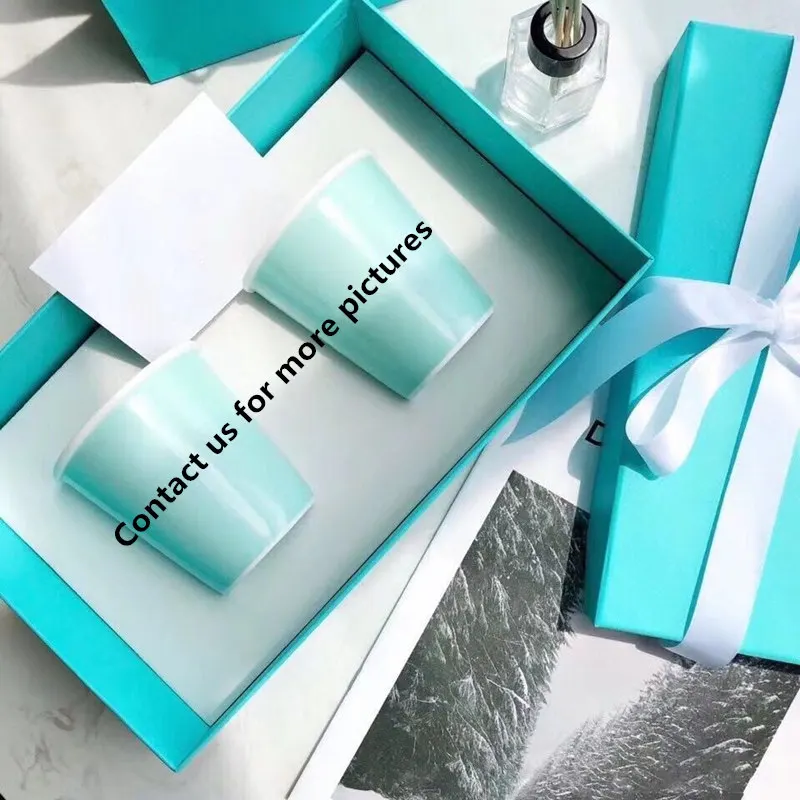 

Blue Ceramics Mugs Coffee/Tea/Milk/Water Cups 2 Pieces Set WIth Box & Bag Wedding Birthday Gifts Party Drinking Utensils 300ML