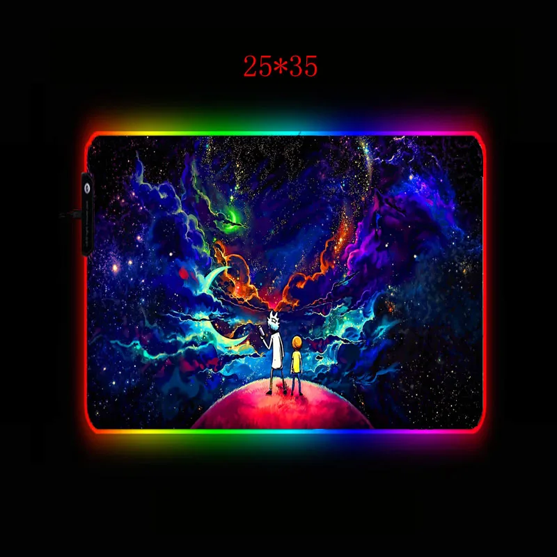 xgz morty anime gaming rgb gamer large mousepad led lighting usb keyboard colorful desk pad mice mat for pc laptop desktop free global shipping
